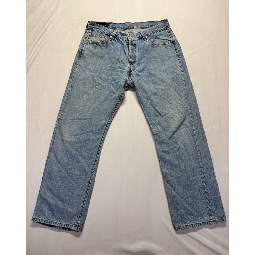 Levi's 501 Original Fit Jeans Mens 36x29 Blue Light Wash Denim Straight Leg
